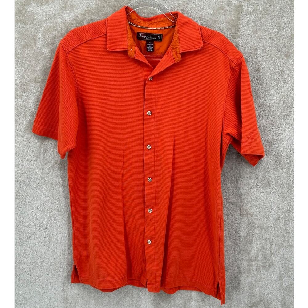 Tommy Bahama Shirt Mens Medium Orange 18 Golf Button Up‎ Summer Beach Outdoors